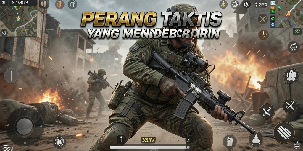 Tampilan gameplay epik dari 333V dengan aksi tembak-menembak intens.