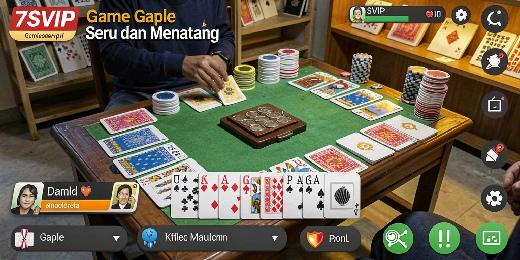 Tampilan gameplay Gaple di aplikasi 7SVIP yang seru dan interaktif.