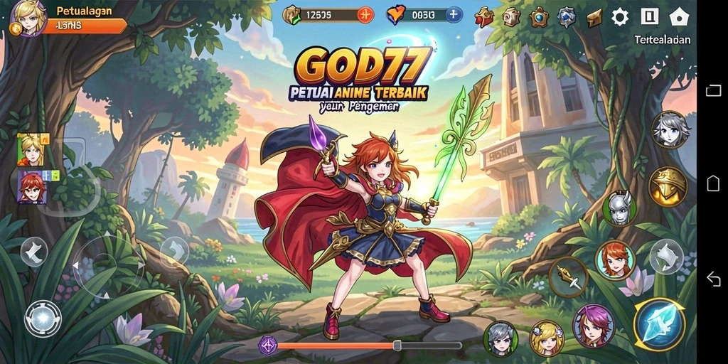 Gameplay <strong>GOD77</strong> menunjukkan pertempuran seru dengan karakter anime.