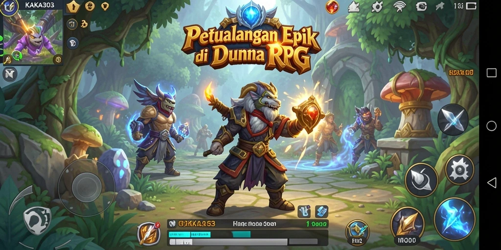 Screenshot gameplay KAKA303 menunjukkan pertarungan epik di dunia RPG.