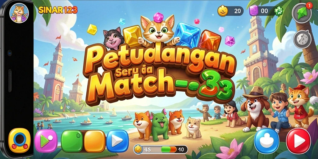 Tampilan gameplay seru di SINAR123 dengan level Match-3 yang menantang.
